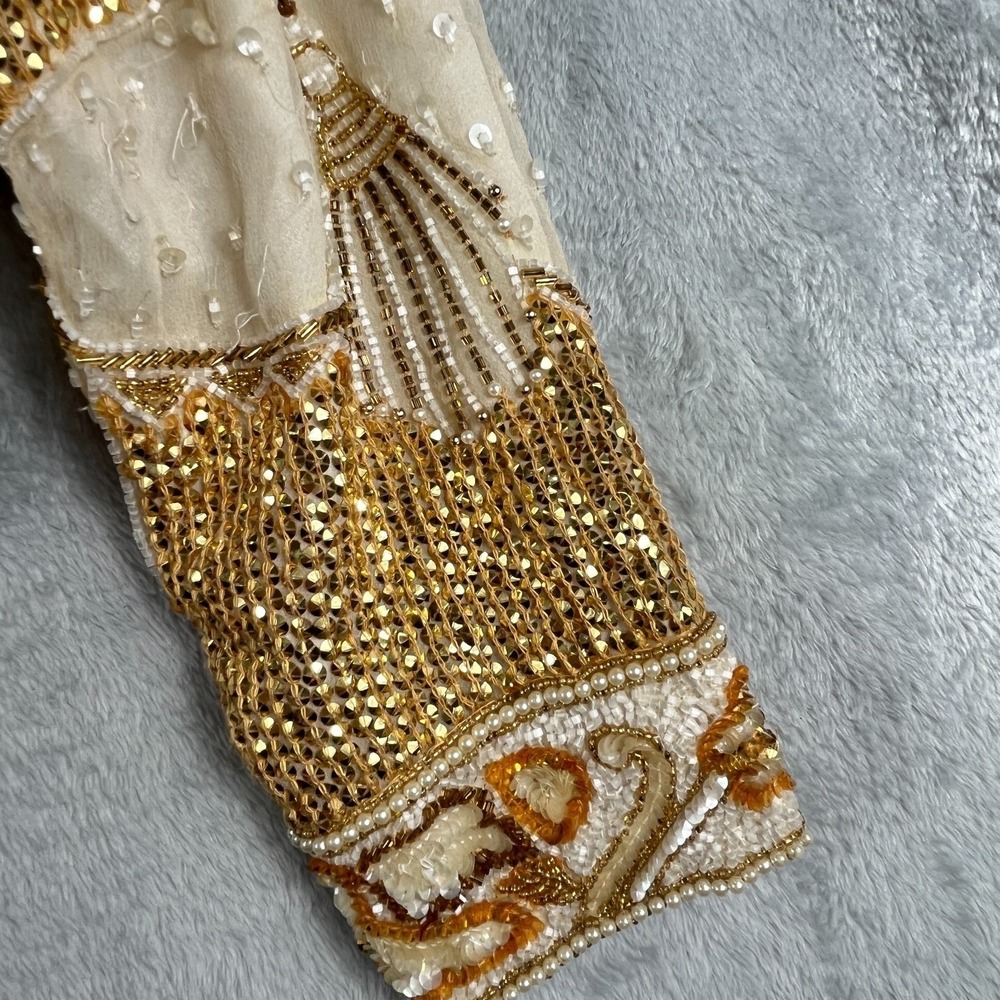 Vintage Niteline Della Roufogali Womens M Silk Beaded Tassel Evening Jacket Gold - Picture 12 of 16